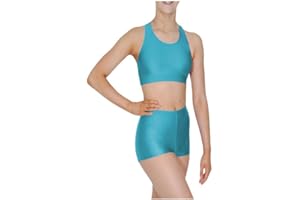BODYWEAR LTD Girls Crop Top and Hot Pants Set - Shiny Nylon Kids Gymnastics Dance Wear