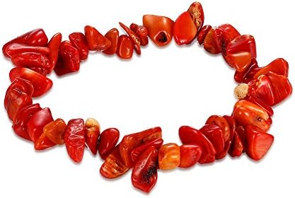 BethCAI Natural Stone Bracelet Bangle Healing Crystal Stretch Gemstone Bracelets (Red Coral)