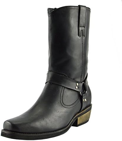 CityStyle4You New Mens Cowboy Leather Ankle Biker Western Boots - UK 10/EU 44, Black Long