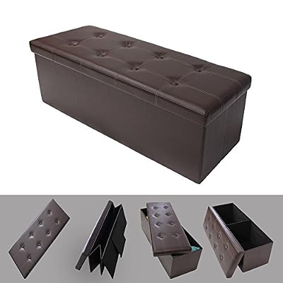 Todeco - Banc Pliant, Ottoman avec Espace de Stockage - Charge maximale: 150 kg - Matériau: Simili-cuir - Finition piquée et capitonnée, 110 x 38 x 38 cm, Marron
