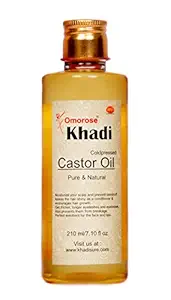 Khadi Omorose Castor Oil,Coldpressed - Supports Stronger Hair, Skin, Eyelashes, Eyebrows, Lips & Nails - Contain NO Mineral Oil NO Silicones -210 Ml