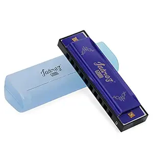 JUAREZ Junior JJ10HL 10 Holes Educational Harmonica Key of C Scale | Mouth Organ | Cover - Aluminum | Comb - Abs | Reed  Aluminum Blue