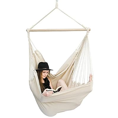 AMANKA Hamac XXL | Hamac de toile en coton pour 2 personnes | hamac poids max. 150 kg | hamac grand pour se balancer en toile 185x130 cm | 100% coton | Hamac incl. pivots | couleur beige