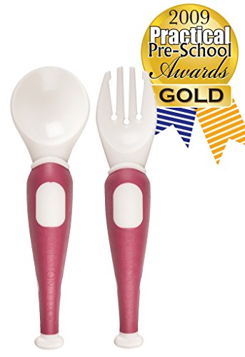 Baby & Kinder Besteckset, Mini Gabel und Löffel-Set, – Einzigartiges Trainingsbesteck. Löffel & Gabel im Smart-Design, das nachweislich beim Übergang vom Essen mit Händen zur Nutzung von Besteck hilft. "me-feed-me" Baby Besteck von Salmon Luke