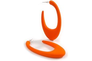 AVALAYA Oval Orange Acrylic Hoop Earrings - 70mm Tall
