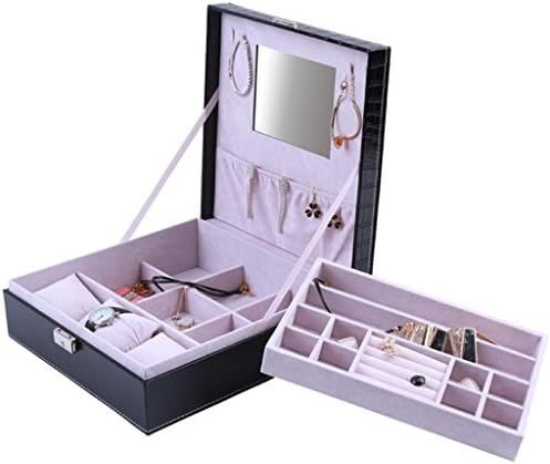 YYHZ-3-bit pink crocodile pattern watch box/double soft pillow/jewelry ring ear nail necklace storage box, with makeup mirror, holiday gift , 2