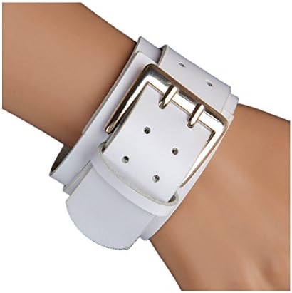 Fashion Belt type Double layers Cow Leather Bracelet, Newest Copper Buckle Men's bracelet Cuff Bangle (White)
