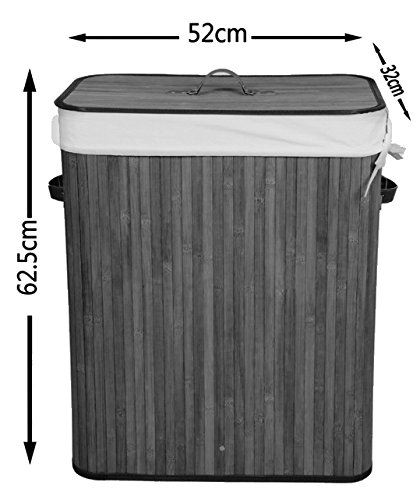 Kronenburg Bambus Wäschekorb Wäschesammler mit Deckel, Fassungsvermögen 100 L – 62,5 x 52 x 32 cm, Schwarz - 5