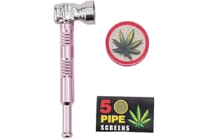 OVADA Pipe À Fumer | Mini Concasseur +5 tamis inox | Tête amovible pour un nettoyage facile | Pipe Pur Pipe Pipe à Fumer Aspect Verre | Consommation de produits du tabac (rose)