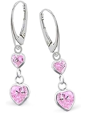 GH1a Rosa Zirkonia Herz Brisur Ohrringe 925 Echt Silber Mädchen Damen Ohrhänger z0348