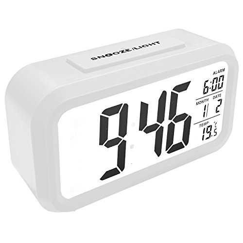 Digital Wecker Reisewecker Digitaluhr großem LED Display Lichtsensor Datumsanzeige snozze Temperaturanzeige Farbe Weiß - 4