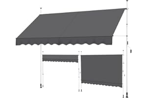 Yaheetech Klemmmarkise 300cm Breit Balkonmarkise mit Handkurbel Sonnenschutz ohne Bohren Sonnenmarkise höhenverstellbar Markise mit Gestell wasserdicht, Dunkelgrau