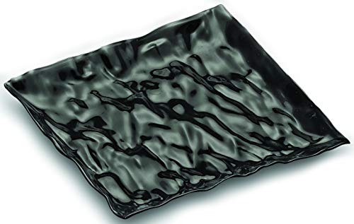 20 Square Plastic Dinner Plates, Textured Heavyweight Disposable, High Gloss Reusable & Recyclable, 22.5cm – 9” (Black)