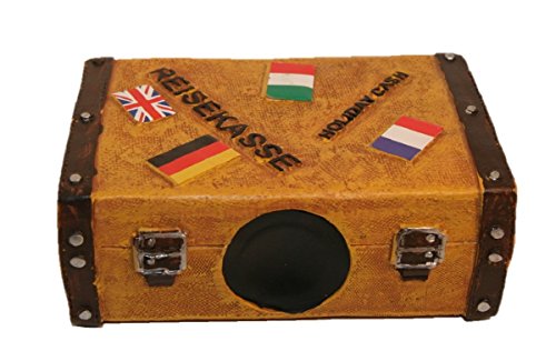 Spardose Reisekoffer in Braun mit Länderstickern 14 x 11,5 x 5,5 cm - 4