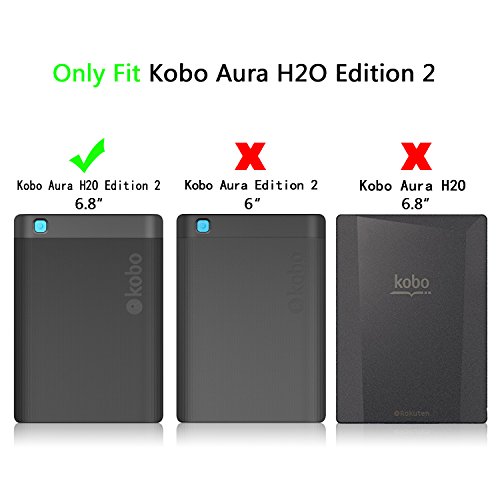 Kobo Aura H2O 2nd Edition Hülle, WindTeco Ultra Dünn und Leicht PU Leder Schutzhülle Tasche mit Auto Aufwachen / Schlaf Funktion für Kobo Aura H2O Edition 2 E-reader 6,8 Zoll 2017 Release, Schwarz - 6