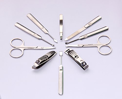 DE'LANCI 10pcs Luxury/Deluxe Stylish Nail Care Personal Manicure & Pedicure Set Manicure Travel & Grooming Set Kit Nail Clipper (Yellow)