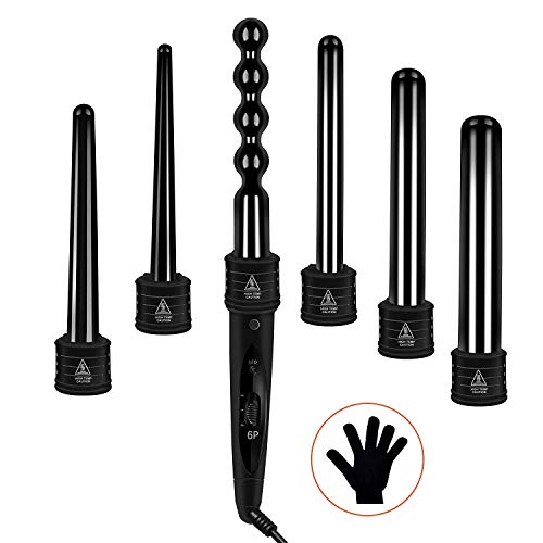 Ferro Arricciacapelli, HQQNUO 6 in 1Ferro Arricciacapelli Professionale/Multifunzione Ferro Arricciacapelli 9mm-32mm, Temperatura Regolabile e Guanto Resistente al Calore, Senza Danneggiare i Capelli