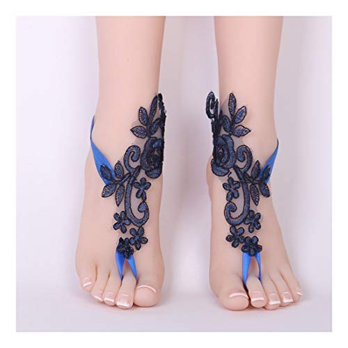 FUBULECY Calzado Hecho a Mano con Cuentas Perla Tobillera pie Nupcial (Color : Black-Blue)