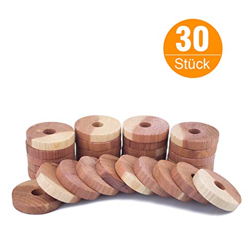 Preisvergleich Produktbild Zedernholz Mottenschutz für Kleiderschrank, Mottenabwehr Langlebiger Aromatischen Repellent Motten 100% Natürliche Mottenfalle, für Kleiderschutz Schränke Schubladen Lufterfrischer [30 Stück]