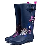  Gracosy Botas de Lluvia Caucho Mujeres Impermeable Invierno Botas al Aire Libre Mujeres Elegante Nieve Lluvia Festival Ajustable Hebilla Correa Botas de la Rodilla Alta Caucho