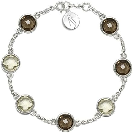 Natural Lemon Quartz, Smoky Quartz Gemstone Bracelet 925 Sterling Silver 18/19cm