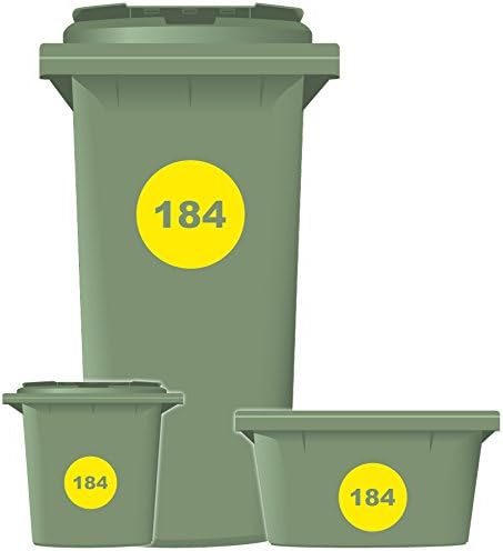 Wheelie Bin Sticker Numbers Round Style Yellow Pack of 3