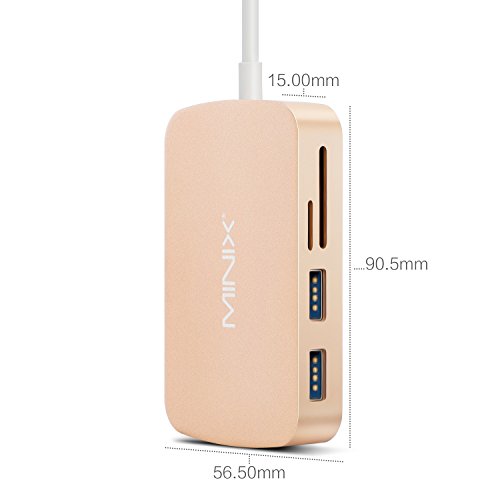 MINIX NEO C Multiport Adapter USB-C Hub mit Gigabit Ethernet, TF/SD-Kartenleser, 2X USB 3.0 Port , HDMI Port , Typ C port aufladen für Macbook ,Lenovo Yoga 900 und so weiter-Gold - 5