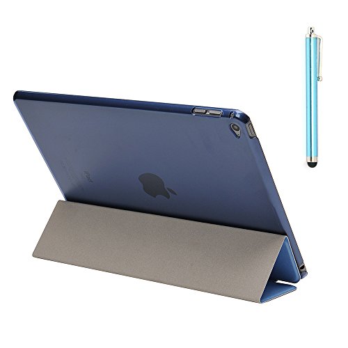 Apexel Seide Print Drei Falten Leder Schutzhülle mit transluzent Back Cover und Touch Pen für iPad Air 2 – Schwarz _ P Blau blau 24.2*17.2*1.3