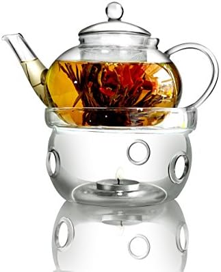 Glass Teapot with Candle warmer 500ml 17 oz for Blooming and Loose Leaf Tea