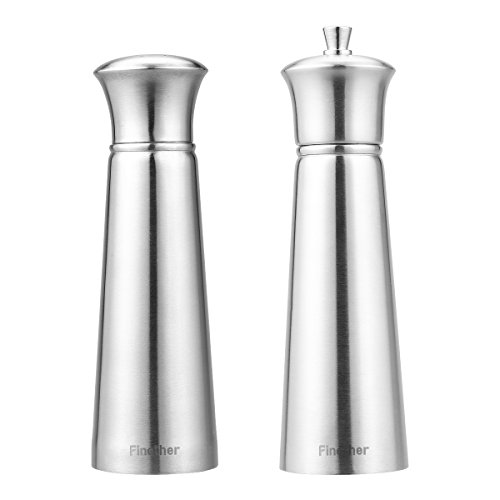 Finether Gewürzmühle und Gewürzstreuer 2 teiliges Set Salzstreuer/Pfefferstreuer Salzmühle/Pfeffermühle mit einstellbarem Keramikmahlwerk manuell aus Edelstahl leer FT-147 - 2