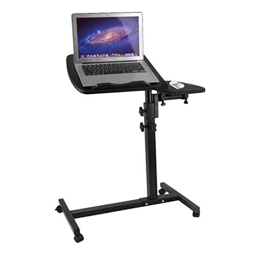 Preisvergleich Produktbild TataYang Laptoptisch Rolltisch Betttisch Notebooktisch Beistelltisch höhenverstellbar Ständer für Linkshänder Sofatisch mit Rollen und drehbar Ablage für Maus mit 2 Stopp-Leisten, Holz (Schwarz 1)