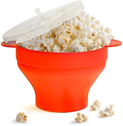Allescool Silicone Popcorn Popper Bowl,Microwave Hot Air Popcorn Cooking compatible Bowl,Collapsible Bowl with Lid