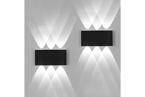 FUPE 2 Piezas Lámparas de Pared Exterior/Interior LED Aplique Pared 12W 1200LM ip65 impermeables up and down lámparas de pared de aluminio modernas que brillan arriba y abajo(Negro 6500k luz fría)