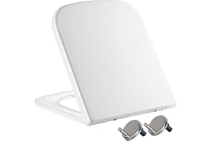 Mass Dynamic Square Toilet Seat- with Soft Close & Quick Release for Easy Cleaning, Universal Toilet Seat for Square Shaped Toilet Pans, Top Fixing Easy Installation (40.0cm L x 36cm W), White