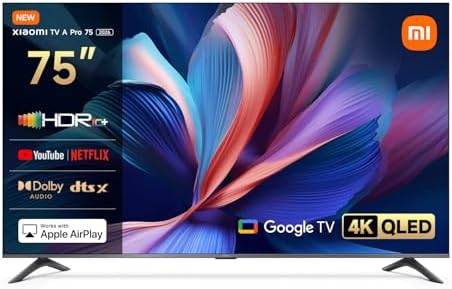 XIAOMI TV A Pro 75, 75 pollici (190 cm), 4K UHD QLED, Smart TV, Google TV, Triple Tuner DVB-C/S/S2/T/T2,HDR10+, Modalità Game Boost 120Hz, MEMC, Controllo Vocale, 2GB+8GB, Apple Airplay & Google Cast