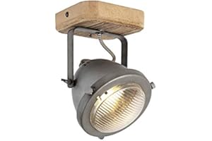 QAZQA Foco industrial acero madera orientable - EMADO/Acero Redonda Adecuado para LED Max. 1 x 25 Watt
