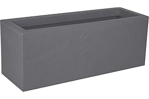 EDA - Balkonkasten Volcania'Up 25 l – Steinoptik – einwandig – Wasserauffangzone – 59 x 19,5 x 22,8 cm – Kieselgrau