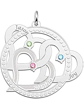 Namesforever Ankerkette mit Anhänger mit 3 Herzen und 3 Swarovski-Kristallen als Geburtsstein und 3 eingravierten...