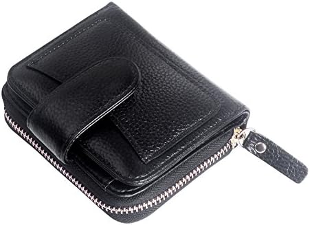 Xiyude Cowhide Wallet, Folding Womens Genuine Leather wallet with Spacious Zipper coin/changes Wallet Hot Purse &amp; Money Clip Holds 8 Cards (Black)