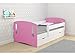 Produktbild CARELLIA Kinderbett 80 x 180 cm Classic 2 Mix mit Barriere Sicherheitsschuhe + Lattenrost + Schubladen + Matratze Offert. – Rosa