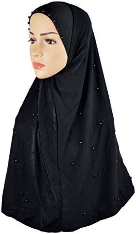 One piece al Amira instant ready made Hijab with cling pearls (Black)