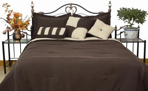 LCM Home Fashions Microfiber California King Comforter Set, Chocolate/Khaki