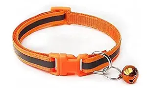 RvPaws Reflective Safe Pets Collar with Bells Adjustable Length Puppy Collar Reflected Sot Nylon Collar for Puppy and Cat Pets Collar with Bells (10 MM, Orange)
