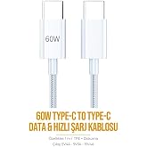 PDATeknoloji 60W Type-C to Type-C Hızlı Şarj ve Data Kablosu 1m Beyaz AZ-B06aB