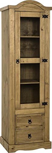 Mexican Corona 1 Door 2 Drawer Glass Display Unit in Distressed Waxed Pine/Clear Glass from Modern Living