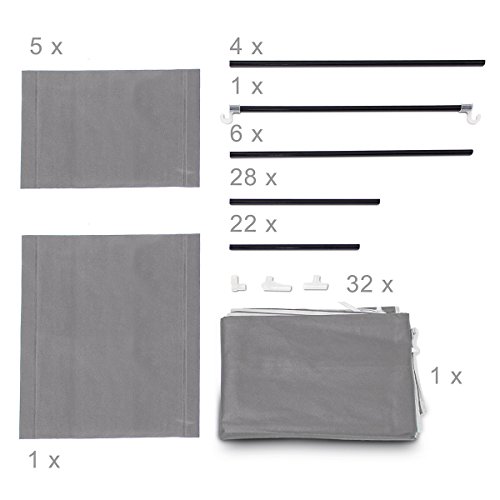 Relaxdays Faltschrank VALENTIN XL HxBxT: 174x107x42,5cm Stoffschrank aus Vlies mit Reißverschluss zur staubfreien Lagerung faltbarer Kleiderschrank mit 5 Ebenen als Zelt-Schrank zum Camping, anthrazit - 7