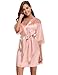 Produktbild Aibrou Damen Einfarbige Spitze Satin Kimono Morgenmantel Kurz Robe Nachtwäsche Sleepwear V Ausschnitt mit Gürtel Rosa XL