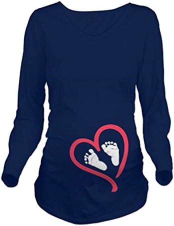 Q.KIM Humor Maternity Top Shirt Funny Pregnancy Pregnant T Shirts Long Sleeve (XXL, Foot,Blue)