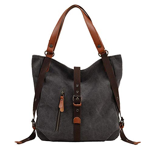 Preisvergleich Produktbild LAIDAYE Frauen Rucksack Mehrzweck-Segeltuch-Handtaschen Beiläufige Wilde Schulter Crossbody-Tasche Große Kapazität Im Freien College-Rucksack,DarkGrey-31 * 10 * 35cm