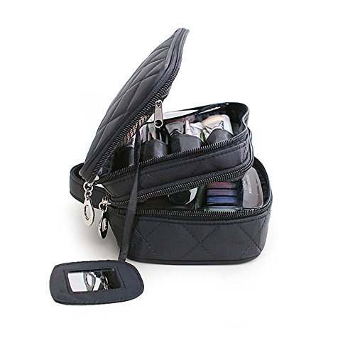 MLMSY Make-up-Tasche Make-up Pinsel Tasche Organizer Kosmetik Handtasche Schwarz Professionelle tragbare Double Layer Travel Wash Toilettenartikel Aufbewahrungsbox (Schwarz) - 4